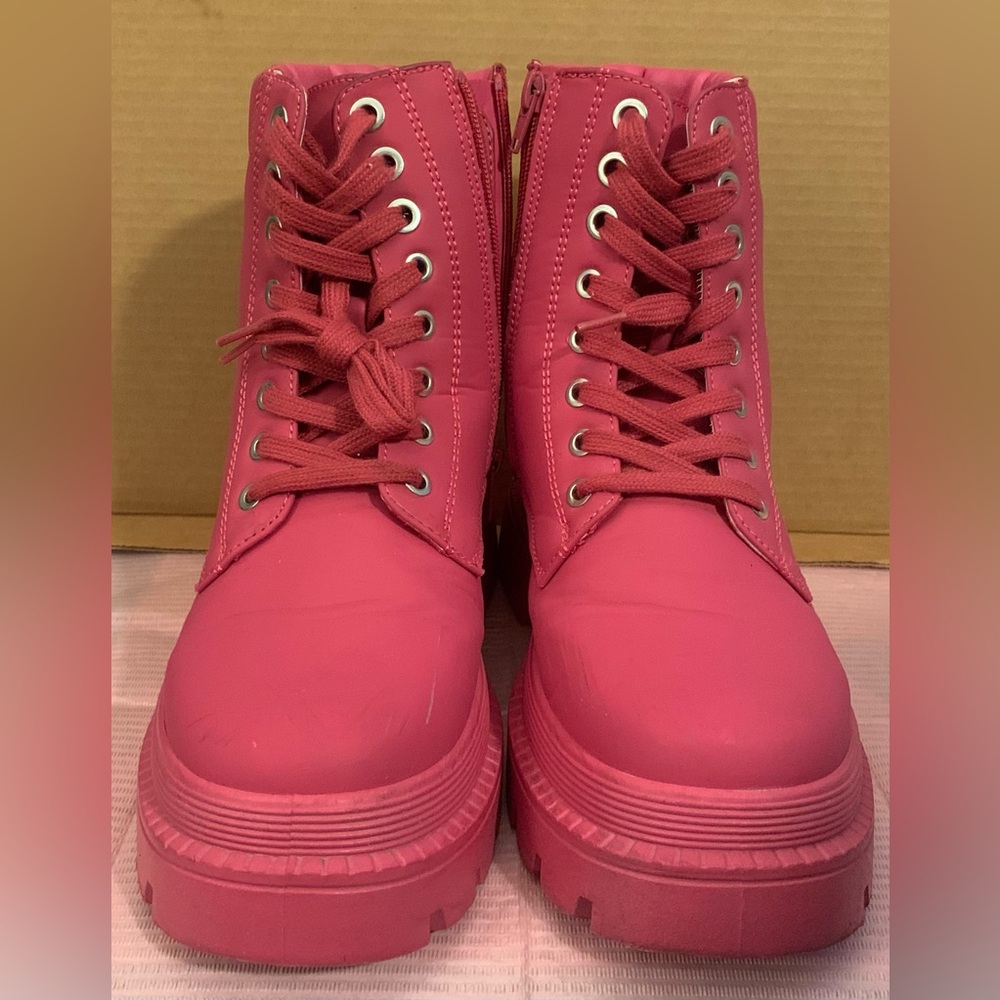 Hot Pink (Size US 7.5) Unisex Combat Boots - Picture 2 of 7